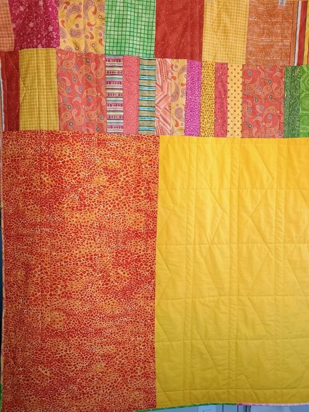 🩷    BNWT HANDMADE COTTON QUILT MODERN COLORFUL ORANGE GREEN YELLOW 48
